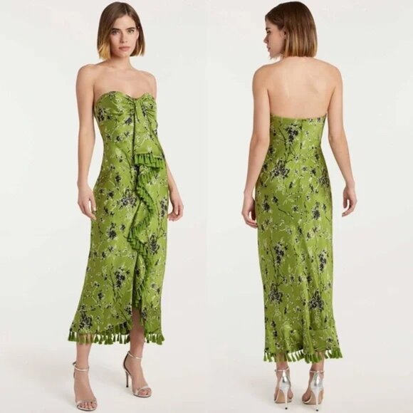 Cinq a Sept Wildflower Elise Silk Strapless Tassel Print Dress, Size 4 - Picture 1 of 9